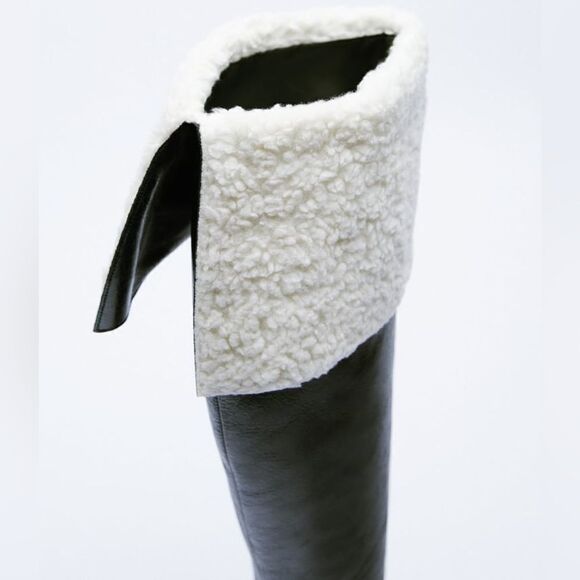 Zara OVER-THE-KNEE LEATHER BOOTS WITH FAUX SHEARLING LINING - Picture 4 of 11